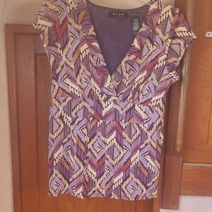 Purple Geometric Cap Sleeve Blouse